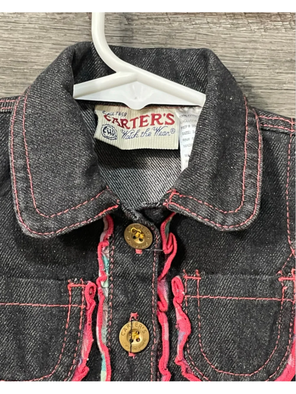 Carter's Watch The Wear Vintage 3-6m Girl Denim Dress Dark Wash Plaid Ruffle